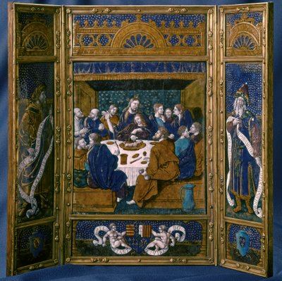 Son Akşam Yemeği, Tryptic, Limoge Minesi, c.1545 (emaye kloisonne) by Jean I Pénicaud