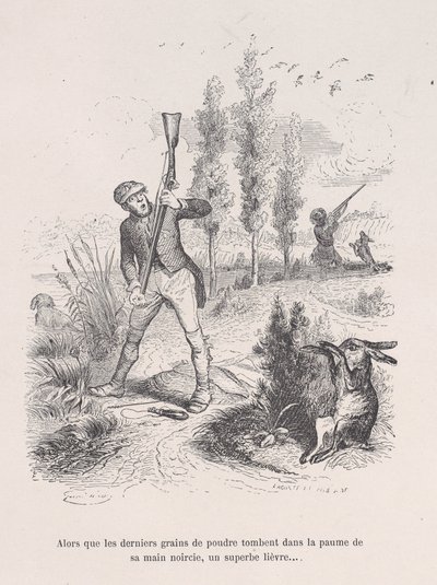 Son toz taneleri kararmış avucuna düştüğünde, muhteşem bir tavşan... fr..., 1843. by Jean Ignace Isidore Gérard