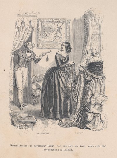 Yeni Actaeon olarak Diana'yı banyosunda değil, banyoda bir satıcıyla şaşırttım. ..., 1843 by Jean Ignace Isidore Gérard