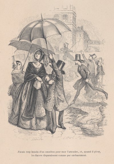 Bir otobüse çok ihtiyacım vardı, ama yağmur yağmaya başlar başlamaz hepsi d..., 1843 gibi görünüyor. by Jean Ignace Isidore Gérard