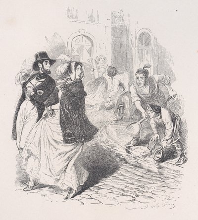 Sadece her yerde su muslukları, her şekilde sulama kapları, her boyutta kürek ve tencere var..., 1843. by Jean Ignace Isidore Gérard