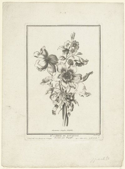 Anemon ve gündüzsefası buketi Anemon basitleri, Volubilis (nesne üzerindeki başlık) IIe Cahier de Bouquets (dizi adı) by Jean Jacques Avril (I)