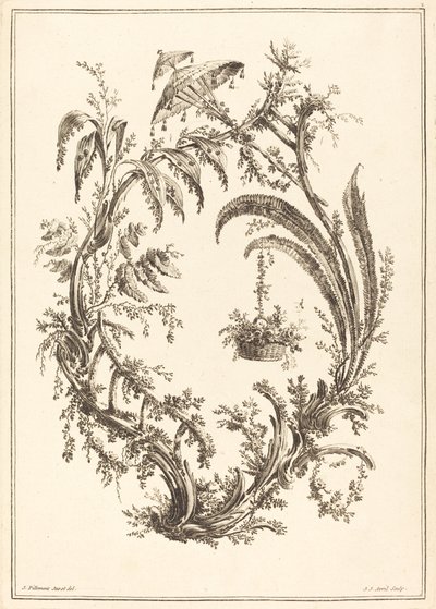 Şemsiye ve Asma Sepetli Süsleme by Jean Jacques Avril I after Jean Baptiste Pillement