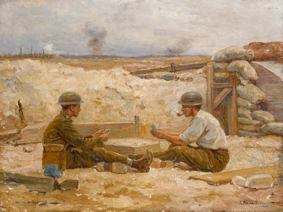 Sığınaklarının dışında kağıt oynayan iki İngiliz subayı, Secteur de Bapaume, 1918-20 by Jean Jacques Berne Bellecour