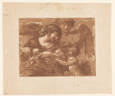 Çocuklu anne ve koruyucu melek by Jean Jacques II Lagrenee