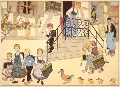 Alsas köy çocukları okula giderken by Jean-Jacques Waltz