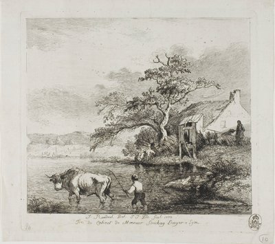 Nehri Geçen Bir Çoban ve Boğa by Jean Jacques de Boissieu
