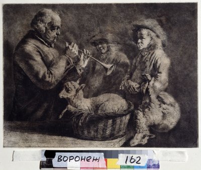 ""Oboist"" (oboist) İki çobanın önünde obua çalan müzisyen. Jean Jacques de Boissieu (1736-1810) 1772 Ivan Kramskoy (veya Kramskoi) Voronej (Voronezh), Rusya