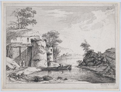 Nehir kıyısındaki Eski Kuleler, 1763. by Jean Jacques de Boissieu
