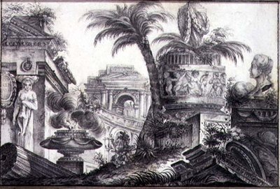 An Architectural Fantasy, c.1760 (kağıt üzerinde karakalem ve kurşun kalem) by Jean Laurent Legeay