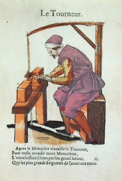 The Wood Turner (renkli gravür) by Jean Leclerc