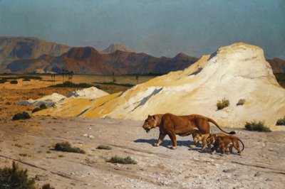 Aslan ve Yavrular; dişi aslan ve Lioceaux, by Jean Leon Gerome