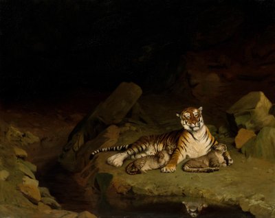 Kaplan ve Yavruları, ca. 1884. by Jean Leon Gerome