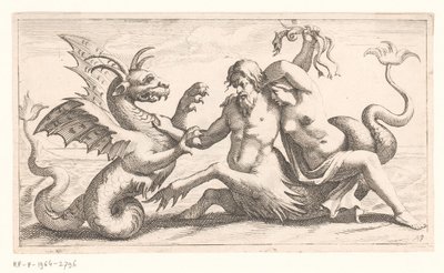 Bir deniz canavarıyla savaşan kadınla Triton by Jean Lepautre (attributed to)