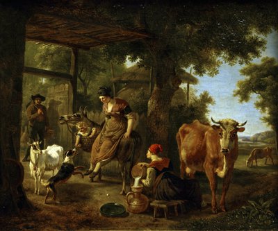 Çiftlikte. Kırsal yaşamdan bir sahne par Demarne, Jean-Louis (Jean Louis de Marne ou de Marnette) (yaklaşık 1752-1829). Tuval üzerine yağlı boya, 18. Yüzyılın İkinci Yarısı, Devlet A. Radishchev Sanat Müzesi, Saratov by Jean Louis Demarne