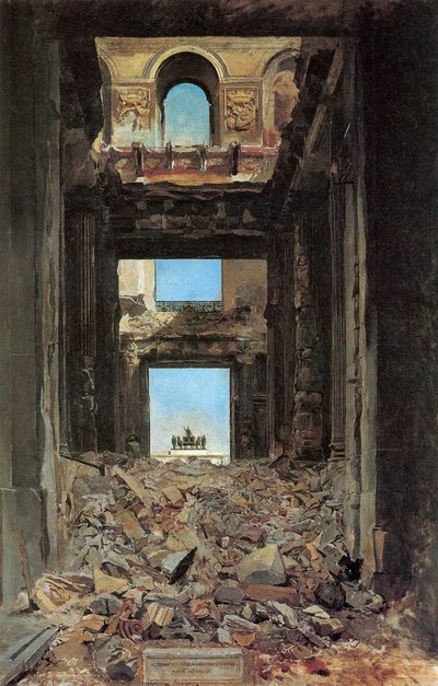 1871, 1877 Komününden Sonra Tuileries Sarayı Harabeleri. by Jean Louis Ernest Meissonier