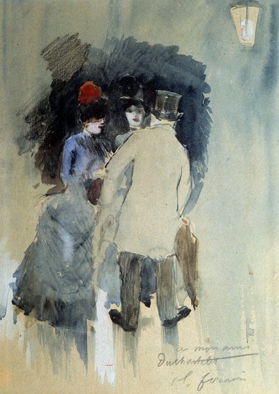 Suluboya Jean Louis Forain (1852-1931) 20. yüzyıl toplantısı. by Jean Louis Forain