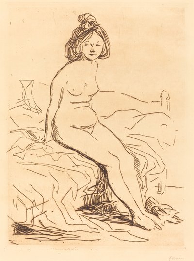 Çıplak Kadın, Yatağında Oturmuş, Önden Görünüm by Jean Louis Forain