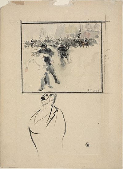 Çerçeveli Bir İsyan Sahnesi ve Bir Adamın Eskizleri (rekto); Boneli Kadın (verso) by Jean Louis Forain