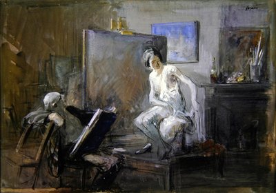 Modeliyle ressam (tebeşir ve guaj) by Jean Louis Forain