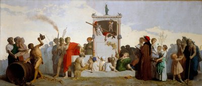 Dante Alighieri, Kinik Diogenes, Socrates ve Homer seyirciler arasında. Jean Louis Hamon