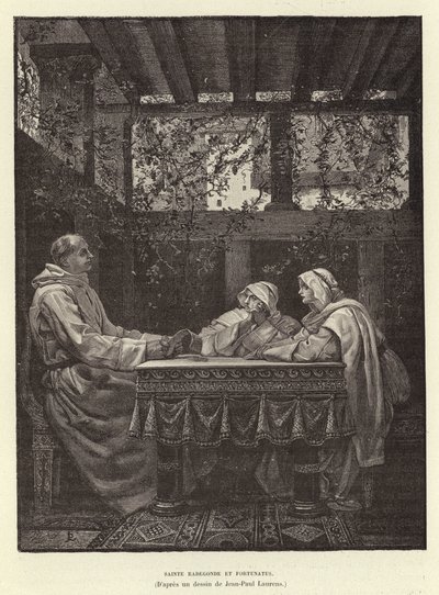 Sainte Radegonde ve Fortunatus St Radegund ve şair Venentius Fortunatus, 6. Yüzyıl (gravür) by Jean Louis Hamon