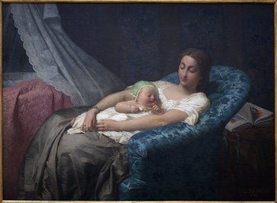 Genç anne. Jean Louis Hamon (1821-1874), Tuval Üzeri Yağlıboya Tablo by Jean Louis Hamon