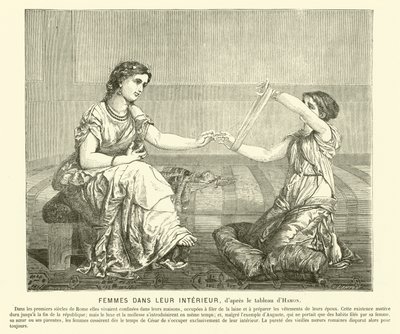 Bir evde yün eğiren kadınlar, antik Roma (gravür) by Jean Louis Hamon