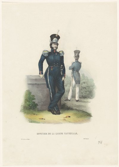 Ulusal Muhafız Subayı, 1828 Ulusal Muhafız Görevlisi (nesne üzerindeki başlık) Belçika kostümleri: eski ve modern, askeri, sivil ve dini, 1830 (seri başlığı) by Jean Louis Van Hemelryck