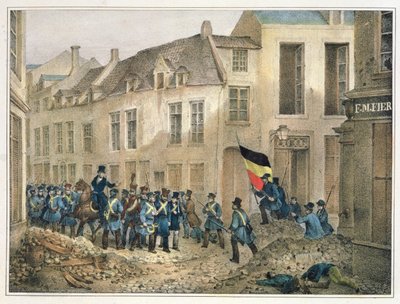Rue de Louvain, Brüksel, 23 Eylül 1830, A.M. Jobard (fl.1820-30) by Jean Louis Van Hemelryck