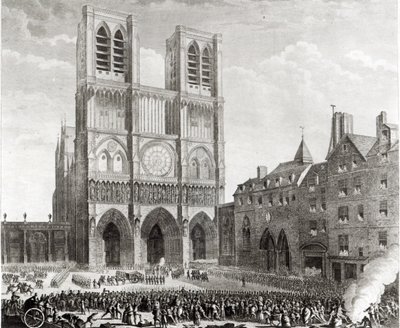 Thomas de Mahy (1744-90) Marquis of Favras Making Honourable Amends before Notre-Dame, engraved by Pierre Gabriel Berthault (1737-1831) 1790   by Jean Louis the Younger Prieur