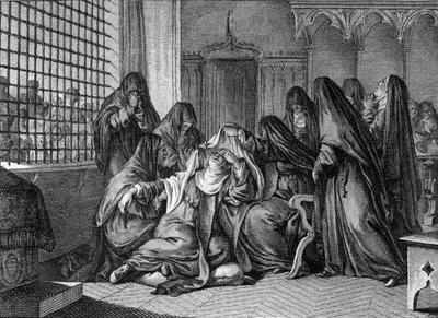 Abelard ve Heloise: Heloise (1101-1164) Argenteuil kadınlarının manastırında peçeyi alıyor. Jean Michel Moreau