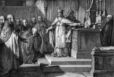Hugues Capet (941-996) kanonik seçimleri yeniden kurdu: Frankların kralı, bir sunak üzerine bir haç ve bir gönye koyarak keşişlerin rahiplerini seçmelerine izin verdi. Jean Michel Moreau