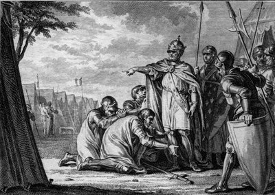 Dindar I. Louis veya Debonnaire (778-840), ayaklarına kapanan oğlu Lothaire