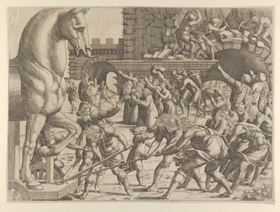 Truva Atları, Tahta Atı Şehirlerine Getiriyor, 1535-55. by Jean Mignon