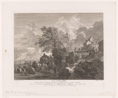Bir şelalede gezginlerle manzara La cascade (nesnedeki başlık) Philips Wouwerman