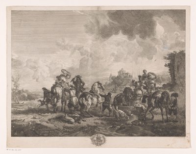 Bir çeşme tarafından dinlenme av partisi La Fontaine de Venüs Philips Wouwerman