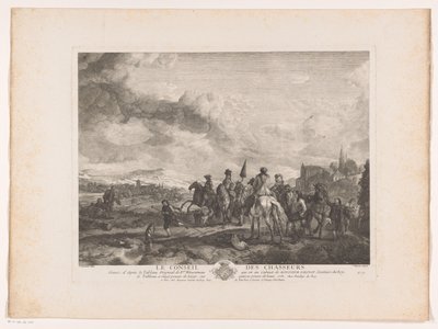 Bir manzarada dinlenme av partisi Le Conseil des Chasseurs (nesne üzerindeki başlık) Philips Wouwerman