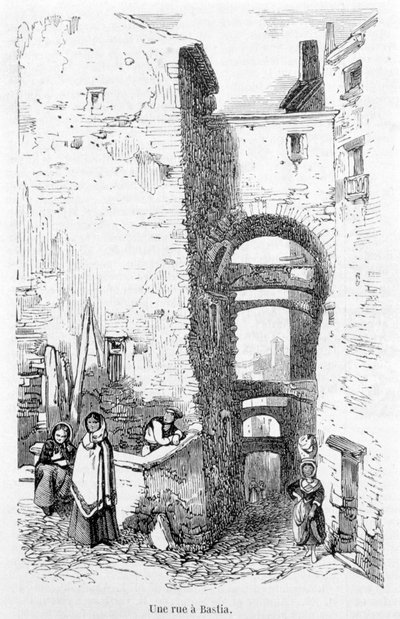 Bastia sokağı. Korsika. Laurens tarafından gravür. by Jean Paul Laurens