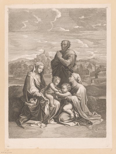 Elizabeth ve Vaftizci Yahya ile Kutsal Aile by Jean Pesne