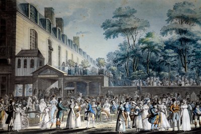 Paris manzarası: Türk bahçesinin gezinti yeri. Jean Pierre Marie Jazet (1788-1871) tarafından litografi by Jean Pierre Marie Jazet