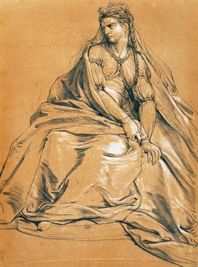 Aktris Adrienne Lecouvreur (1692-1730), Jean Racine'in (1639-1699) Andromaque adlı filminin başrolünde, çizim, Fransa by Jean Racine