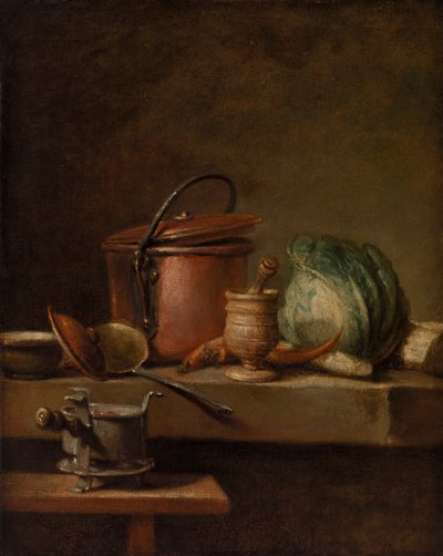 Bakır Tencere, Lahana, Havaneli ve Soba ile Natürmort by Jean Baptiste Simeon Chardin