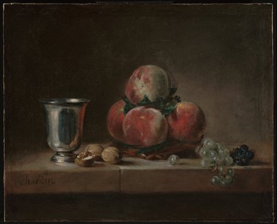 Şeftali, Gümüş Kadeh, Üzüm ve Cevizli Natürmort by Jean Baptiste Simeon Chardin