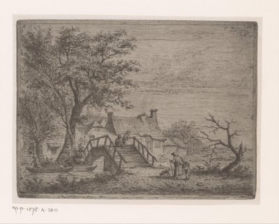 Bir nehir üzerinde ahşap köprü ile manzara by Jean Théodore Joseph Linnig