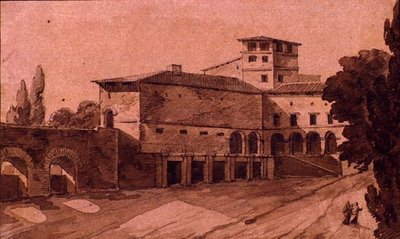 Bir İtalyan Kasabasının görünümü (sepya mürekkebi ile kalem ve kağıt üzerinde yıkama) by Jean Thomas Thibault
