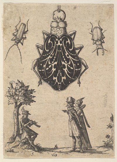 Bir Çift ve Enstrüman Çalan Genç Bir Adamla Böcek Şeklinde Kolye, 1619. by Jean Toutin