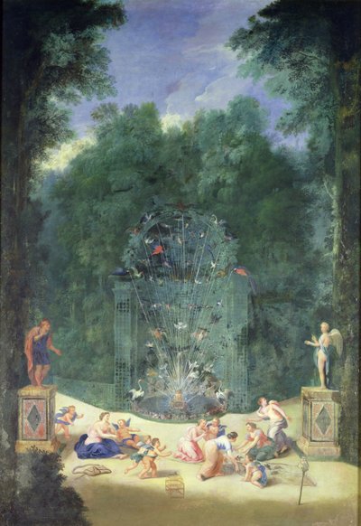 Versay Koruları: Kuşlar, Periler ve Kerubiler ile Labirent Girişinden Görünüm, 1688 by Jean the Younger Cotelle