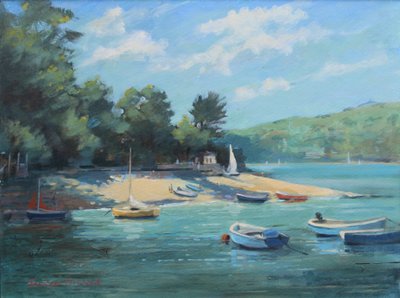 Fishermans Cove Salcombe , gemideki petrol , 2016 by Jennifer Wright