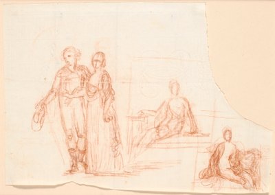 Ryberg aile resminin Kompozisyon Taslağı; oturmuş bir kadın figürünün sağ taslağına by Jens Juel